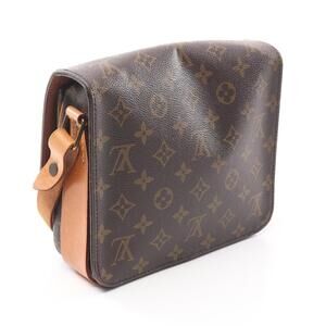 Louis Vuitton Cartessier Leather Shoulder Brown Bag Canvas Monogram